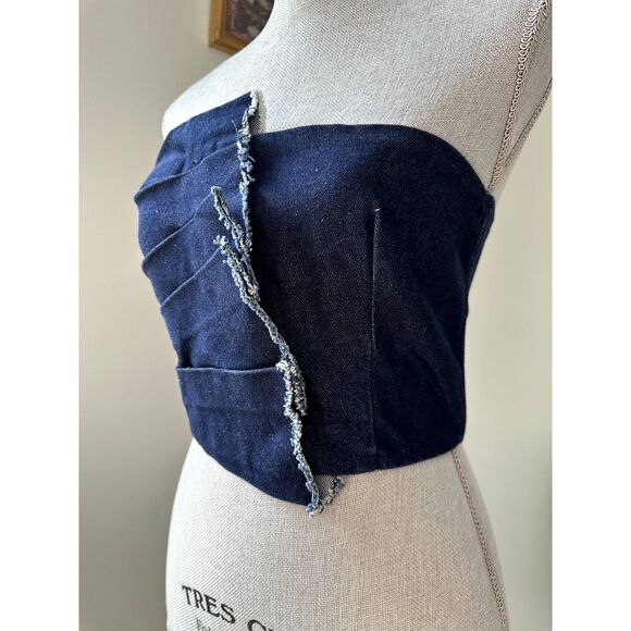 Bec and Bridge Dark Wash Jean Bustier Crop Top Dark Wash Denim size 4 - Picture 3 of 9